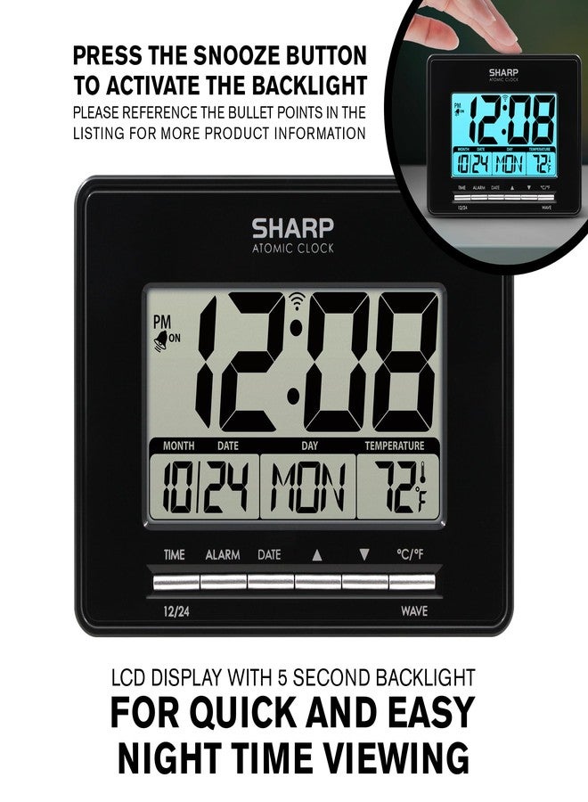Sharp Atomic Desktop Clock – Auto Set Digital Alarm Clock - Atomic Accuracy - Easy to Read Screen with Time/Date/Temperature Display- Perfect for Nightstand or Desk - Image 3